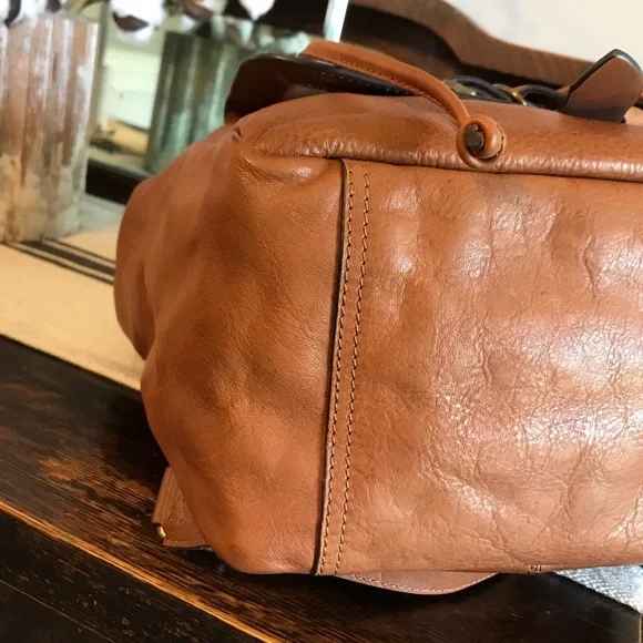 Frye Leather Kayla Knotted Backpack Cognac Nutmeg Brown Retail $458 - Picture 9 of 15